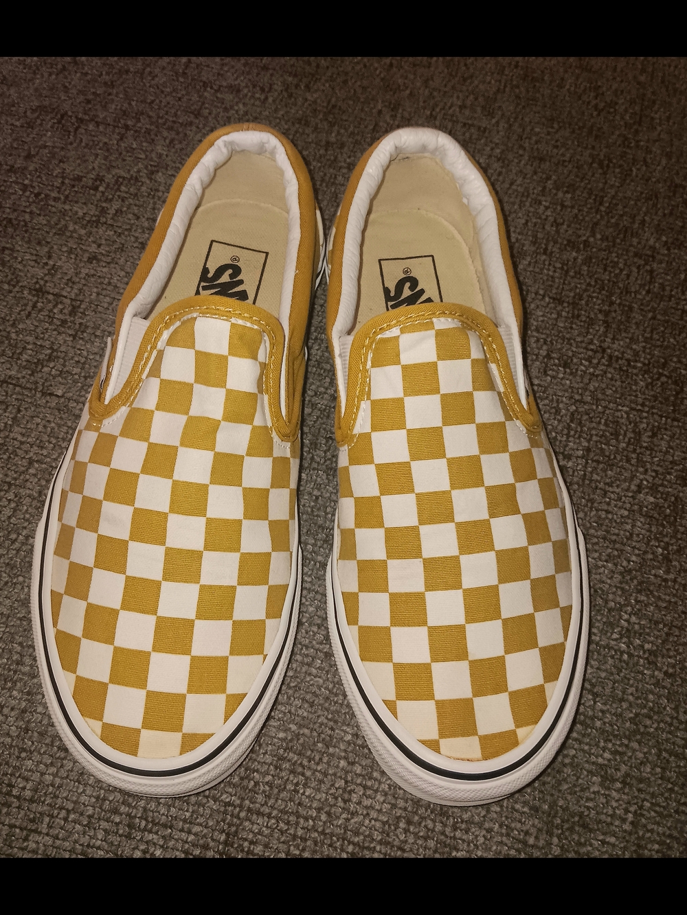 Vans Checkerboard Slip-On Sneakers in Mustard Yellow and White - Picture 2 of 4